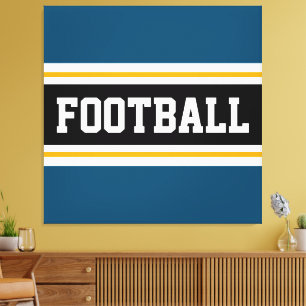 FOOTBALL Aquamarin Blau Schwarz-weiß Gelbe Streife Leinwanddruck