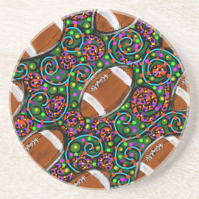 Football Art Green Sandstein Untersetzer (Vorne)