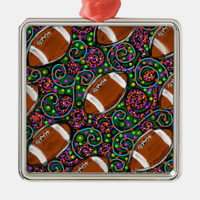 Football Art Green Silbernes Ornament (Vorne)