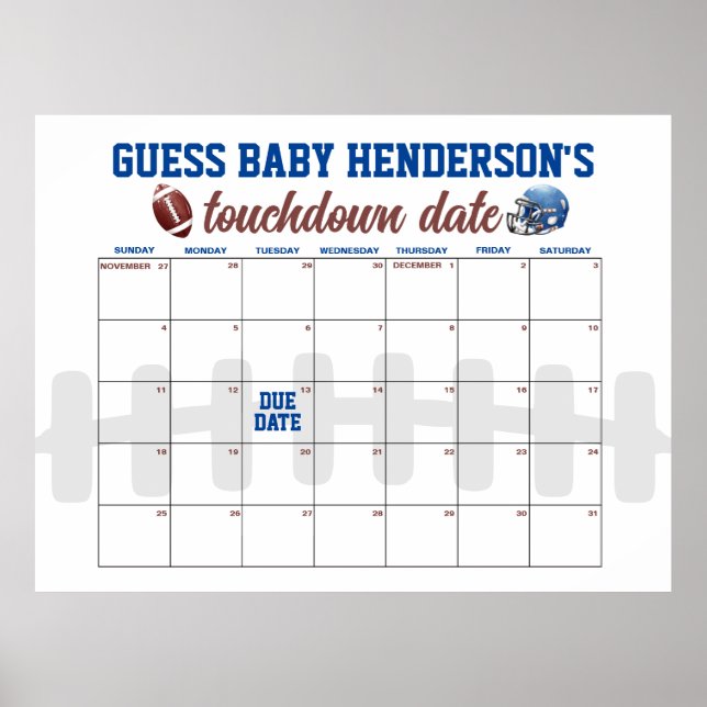 Football Baby Shooter Fälligkeitsdatum Kalender Poster (Vorne)