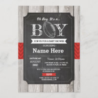 Football Baby shower Rugby Sports Invitation rouge