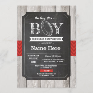 Football Baby shower Rugby Sports Invitation rouge