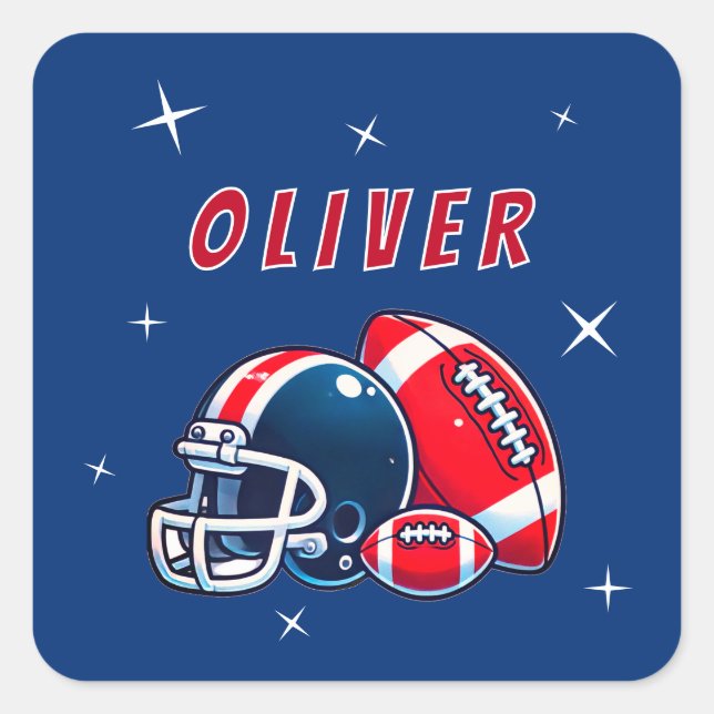 Football Ball Helmet Cartoon Sports Christmas Quadratischer Aufkleber (Vorderseite)