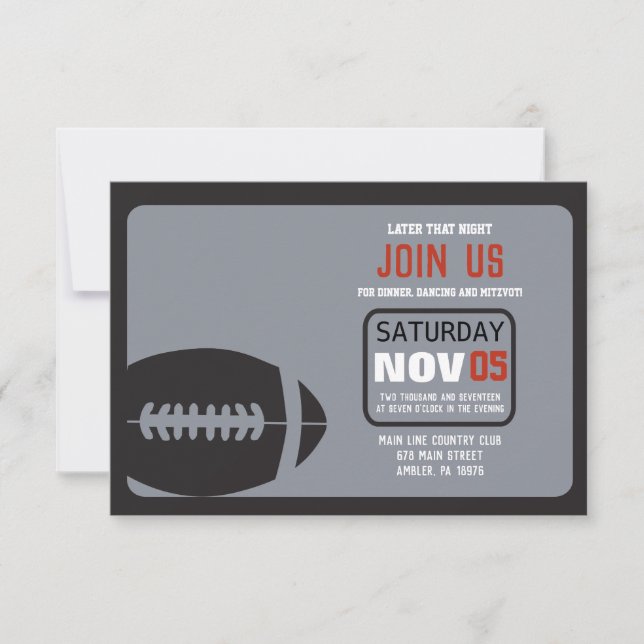 FOOTBALL Bar Mitzvah Invitation Party Card (Devant)