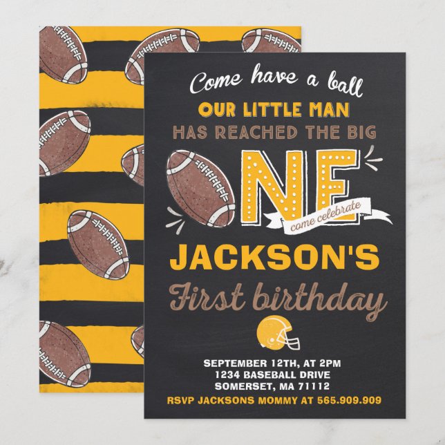 Football Birthday Invitation Football 1er Annivers (Devant / Derrière)