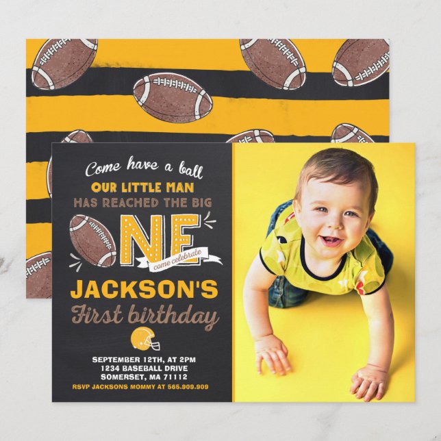 Football Birthday Invitation Football 1er Annivers (Devant / Derrière)