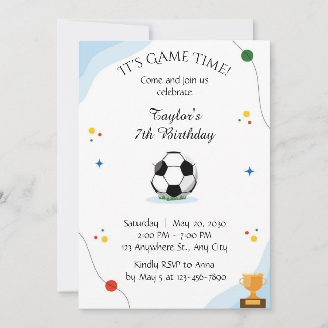 Football Birthday party Invitation template digite Einladung (Vorderseite)
