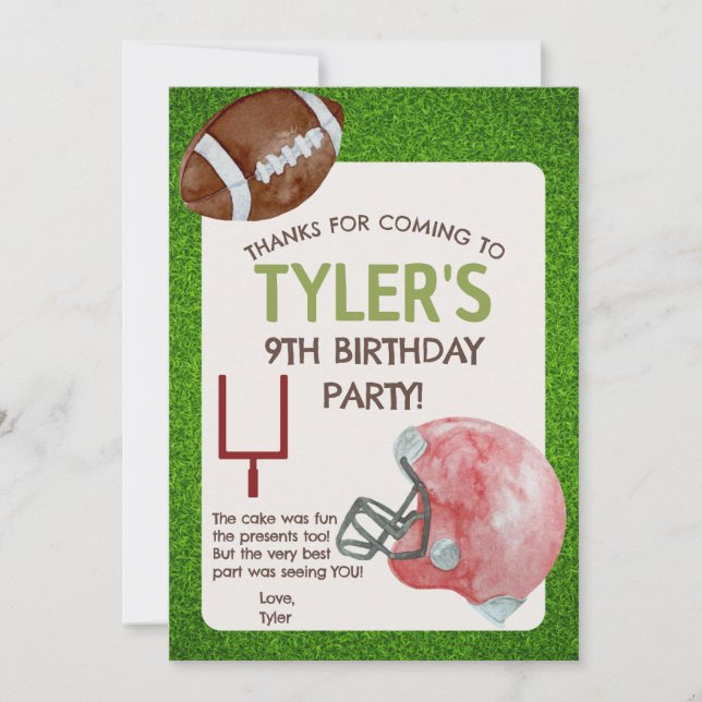 Football Birthday Party Vertikal Danke Karte (Vorderseite)