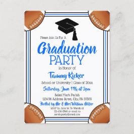 Football Blue & Black Graduation Party Einladungspostkarte