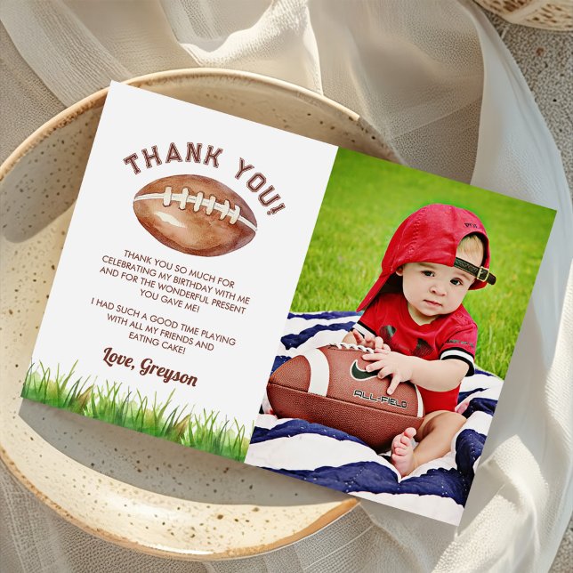 Football Boy 1. Geburtstag Foto Dankeskarte (Von Creator hochgeladen)
