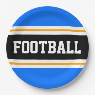 FOOTBALL Bright Blau Schwarz-weiß Gelbe Streifen Pappteller