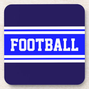 FOOTBALL Bright Blue Navy White Racing Streifen Getränkeuntersetzer