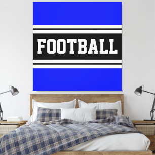 FOOTBALL Bright Blue Schwarz-weiß Racing Streifen Leinwanddruck