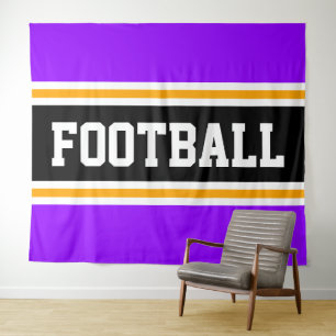FOOTBALL Bright Lila Black Yellow Racing Streifen Wandteppich