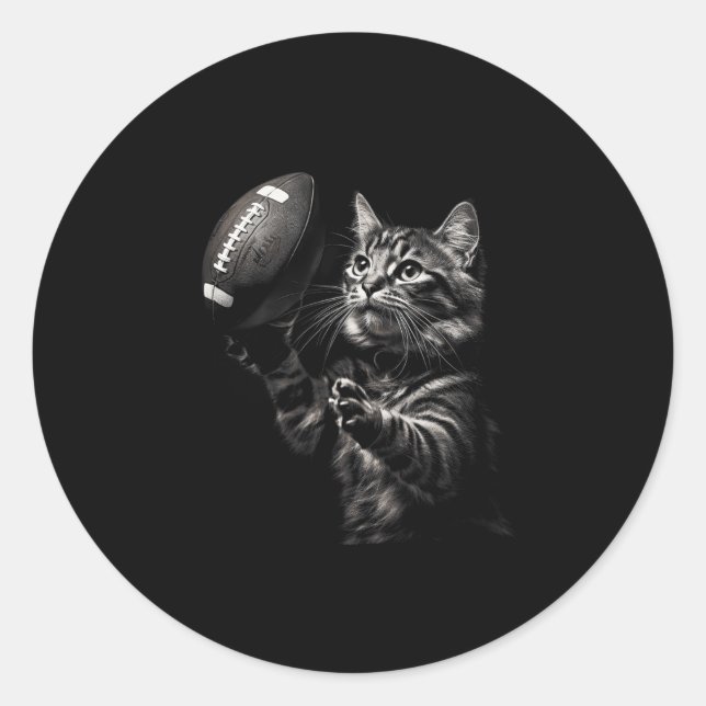 Football Cat Funny American Football Kitten Frauen Runder Aufkleber (Vorderseite)