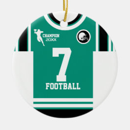 Football Champ Jersey Aquamarines Schwarzes Orname Keramik Ornament