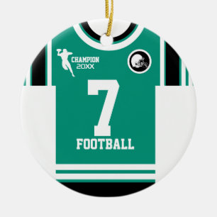 Football Champ Jersey Aquamarines Schwarzes Orname Keramik Ornament