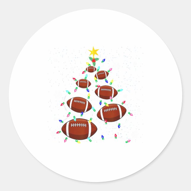 Football Christmas Tree Light Xmas Football Boys G Runder Aufkleber (Vorderseite)