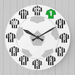 Football Clock - with Black and White Shirts Große Wanduhr
