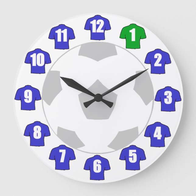 Football Clock - with Blue Shirts Große Wanduhr (Vorderseite)