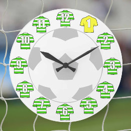 Football Clock - with Green Hooped Shirts Große Wanduhr