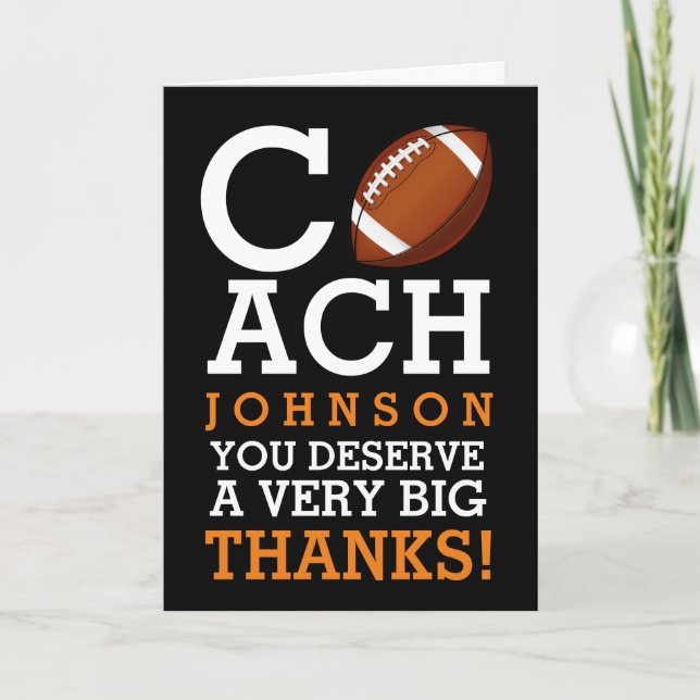 Football Coach Individuelle Name Vielen Dank Dankeskarte (Vorderseite)