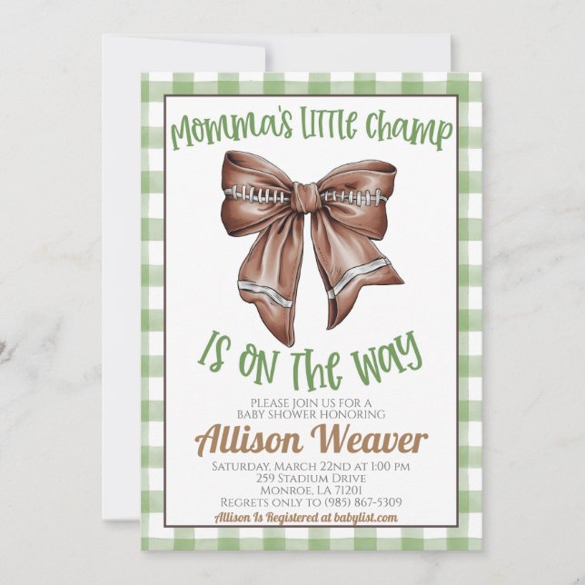 Football Coquette Baby shower Invitation (Devant)