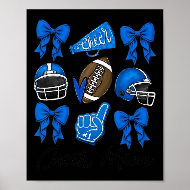 Football Coquette Bow Cheer Mama Blue Poster (Vorne)