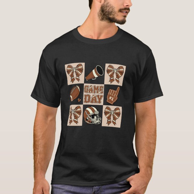 Football Coquette Bow Mama Game Day T-Shirt (Vorderseite)