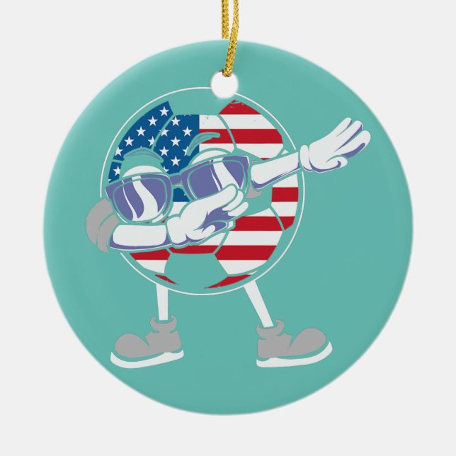 Football Dabbing USA 4. Juli Amerikanische Flagge Keramik Ornament (Vorne)