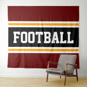 FOOTBALL Deep Red Black Yellow Racing Stripes Wandteppich