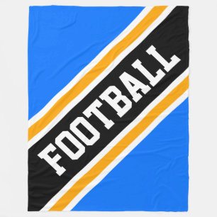 FOOTBALL Diagonal Bright Blue Black Yellow Stripes Fleecedecke