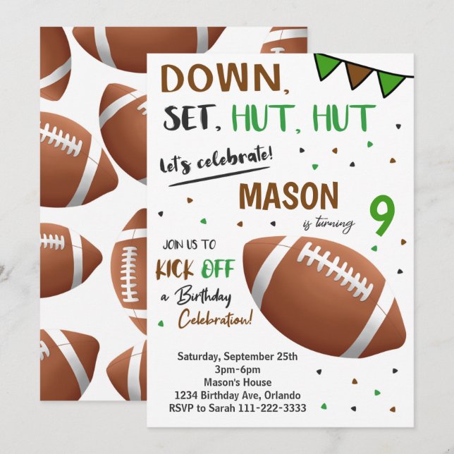 Football Down Set Hütte Geburtstag Einladung (Vorne/Hinten)