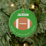 Football Fan Kids Custom Photo Christmas Keramik Ornament<br><div class="desc">Fun personalized kids christmas ornament for the little football fans and players.</div>