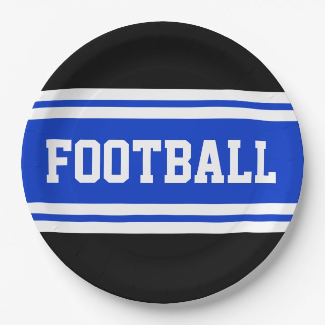 FOOTBALL Fett Hellblau Schwarz-weiße Streifen Pappteller (Vorderseite)
