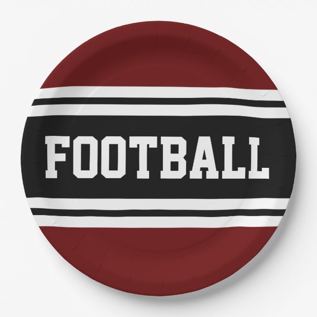 FOOTBALL Fett Schwarz-weiße rote Streifen Pappteller (Vorderseite)