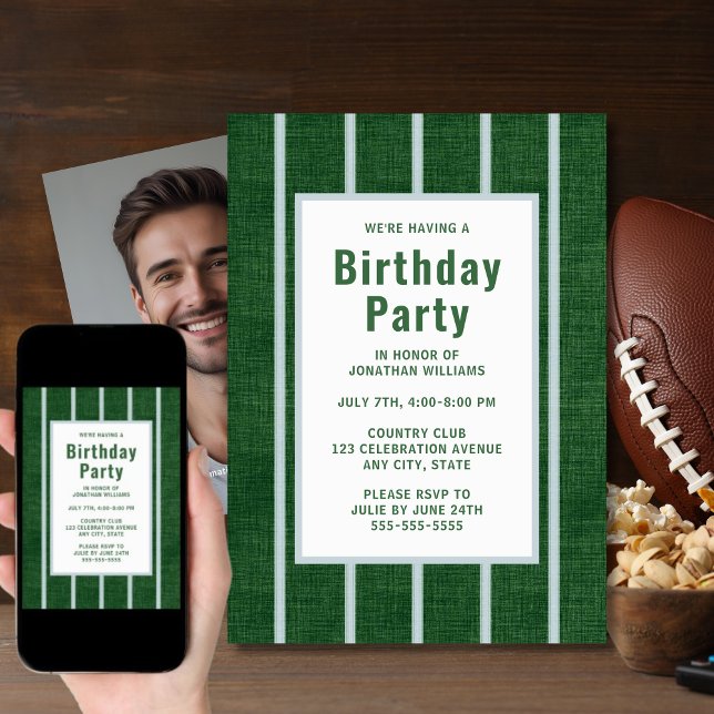 Football Field Anniversaire Fête Invitation Vert (Créateur téléchargé)