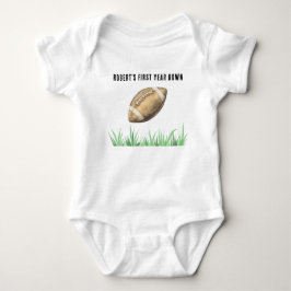 Football First Year Down Birthday Party Baby Strampler