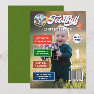 Football First Year Down Magazine Coverage Geburts Einladung