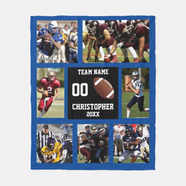 Football Foto Collage Blue Fleecedecke (Vorderseite)