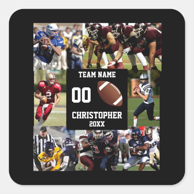 Football Foto Collage Quadratischer Aufkleber (Vorderseite)