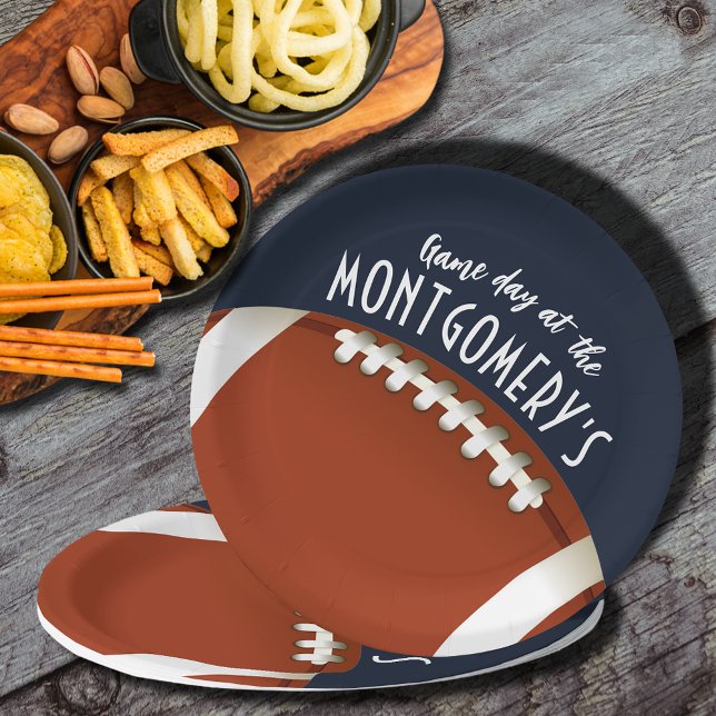 Football Game Day Navy Blue Pappteller (Von Creator hochgeladen)