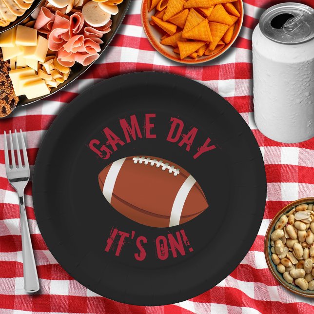 Football Game Day Paper Plate Pappteller (Football game day paper plates - red and black)