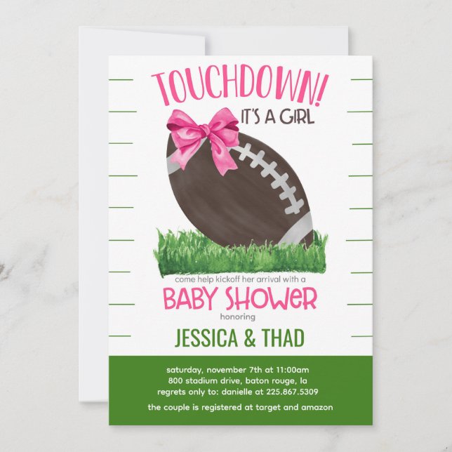 Football Girl Baby Dusche Einladung (Vorderseite)