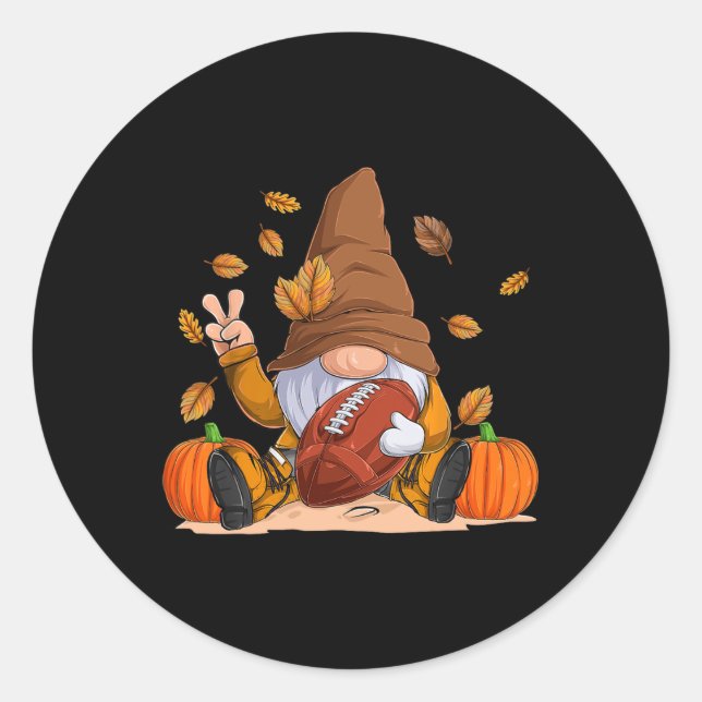 Football Gnome Thanksgiving Autumn Fall Season Boy Runder Aufkleber (Vorderseite)