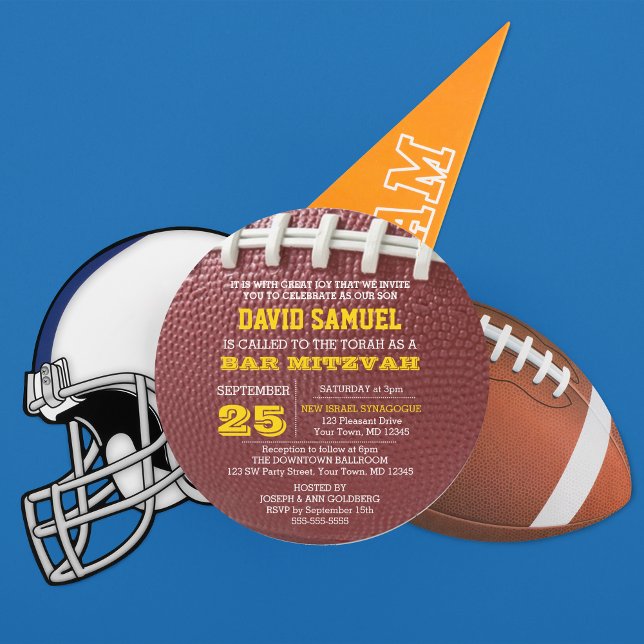 Football Gold Round Bar Mitzvah Invitation (Créateur téléchargé)