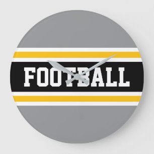 FOOTBALL Grau Weiß Schwarz Orange Rennstreifen Große Wanduhr