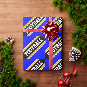 FOOTBALL Helles Königblau Schwarze Rennstreifen Geschenkpapier