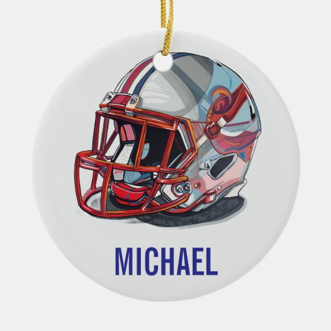 Football Helmet Pop Art Motivational Name Keramik Ornament (Vorne)