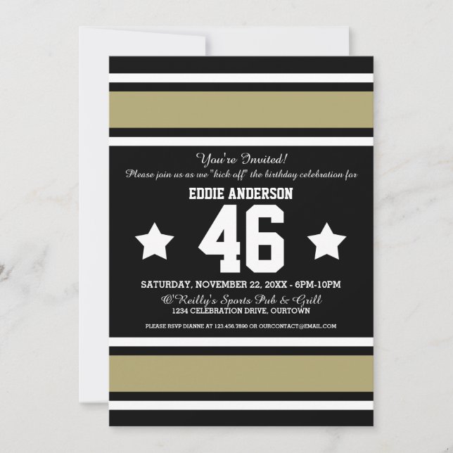 Football Jersey Black|Gold Party Invitations (Devant)